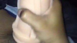 Stroking my BBC til the cum erupts from my big black cock 