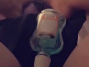 Naughty girl playing with mouthwash