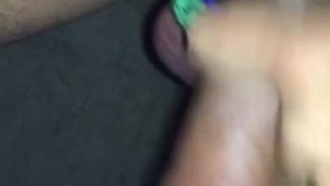 Massaging stretched balls and huge uncut foreskin dick 