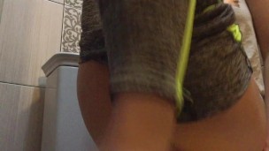 Schoolgirl In Leggings Loves To Cum In The Toilet When Anyone Can Caught Her At Any Time