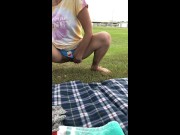 Extremely public pee on sports field (people on the street) 11/16