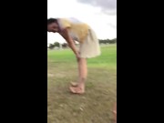 Extremely public pee on sports field (people on the street) 14/16