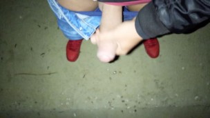 Peeing with erection and cumshot under a bridge