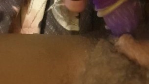 Creamy dildo play while people are home