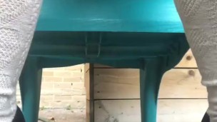 Girl makes a mess on public chairs