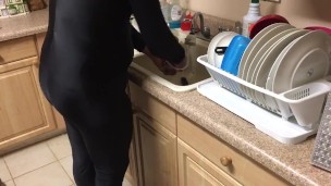 Doing dishes and wetting myself with my spandex