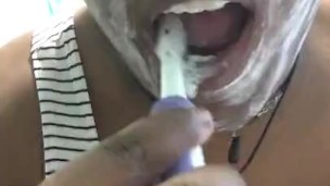 Brushing my teeth and scraping my tongue 