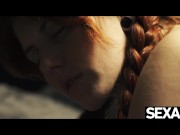 Pigtailed redhead eats her girlfriend's pussy in a hot sixty-nine 12/16