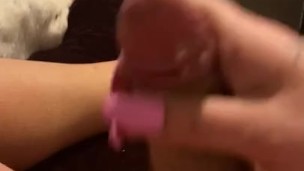 Transgirl bust hot, creamy load after edging #trans #cum #whitedick #caught