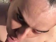 tattooed girl gives blowjob at beach  10/16