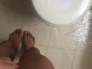 PEE DESPERATION LEADS TO PISSING IN SHOWER AND CUMMING