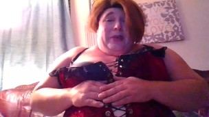 Tranny bbw talks about her corset, her pierced nipples, her belly, Her domme persona.