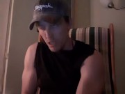 muscular guy's eyes roll back when he cums 13/16