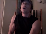 muscular guy's eyes roll back when he cums 8/16