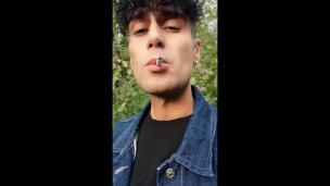 Smoking cigarette , moaning , cumshot public