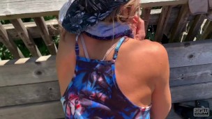 Hot couple gets caught while fucking on a public boardwalk