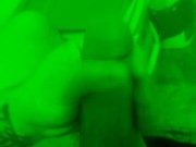 Tattooed guy jerks off with night vision. 