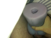 Teen plays with Bad Dragon Nix and cums inside with rubber gloves in his bed