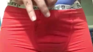 Rubbing my cock with lotion inside my spandex underwear