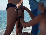 Risky Public Blowjob on the Beach with Cumshot - MissCreamy 1/16