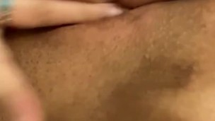 Fat girl plays with her cum