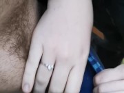 Girlfriend enjoying holding my cock while I pee - playing with her hand in my warm piss 4/16