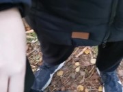 Girlfriend enjoying holding my cock while I pee - playing with her hand in my warm piss