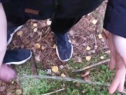 Girlfriend enjoying holding my cock while I pee - playing with her hand in my warm piss 9/16