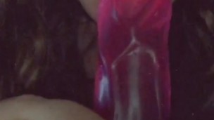 Sucking on my eight inch dildo 