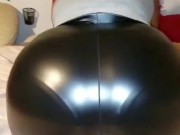 Leather Spandex Leggings of Big Booty Latina Panty Line Visible Tease 10/16