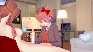 [Doki Doki Literature Club] Futanari Monika fuck Sayori(3d hentai)