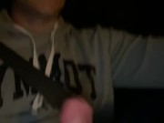 Handjob driving over the bridge having a laugh