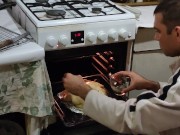 Roast chicken in the oven. 13/16