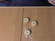 BBW perfect babe eat cum covered cookies. Femdom mukbang and cum play