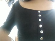 little slut shows her small tits, caresses them slowly
