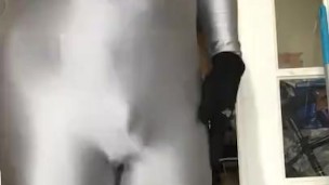 Feeling my brand new SHINY gray spandex suit