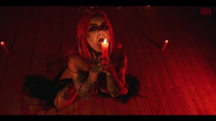 BBW Sabien DeMonia striptease and candle hardcore solo wax play, masturbation and piss