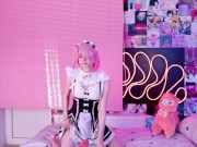JOI Сучка Рам играется с секс-машиной, фантазируя о Субару-куне - Screenshot 1 of 16 - HD