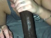 Sucking and spitting on his huge black cock  4/16