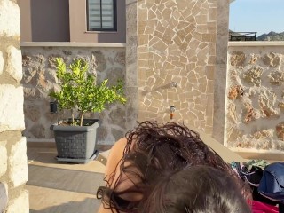 she wanted to take a dip in the pool at someone else’s Villa but she had to suck a big cock and fuck