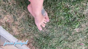 Barefoot Outside Walking On A Grass Cute Teen Feet Trailer