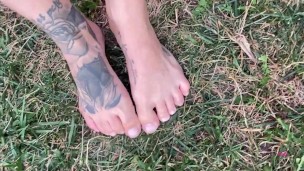 Barefoot Outside Walking On A Grass Cute Teen Feet Preview