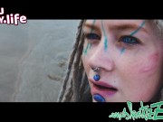 Sexy Bikini tease - Alternative tattoo ink girl with dreadlocks in Bikini at the beach - SFW outdoor 7/16