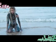 Sexy Bikini tease - Alternative tattoo ink girl with dreadlocks in Bikini at the beach - SFW outdoor 8/16