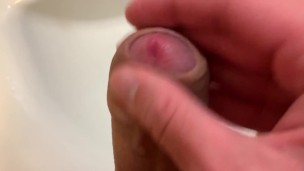 Man masturbates in the bathroom for the fifth time and barely cums in the sink