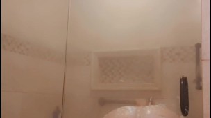 Big Ass Biracial taking Shower and putting soap all over her fatass 