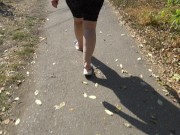 BBW in flip flops walks along the sidewalk while a voyeur peeps on her feet Public foot fetish 5/16