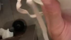 Another sneaky cum on her white pink 36C bra