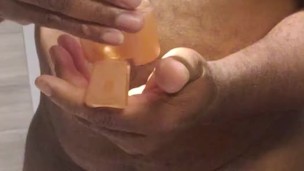 Jacking off this big dick in public rest room