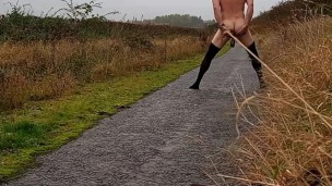 Stockings and swinging extreme ball weights on a cycle path